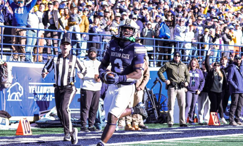 Jared White celebrates in front of the Bobcat Stadium crowd
