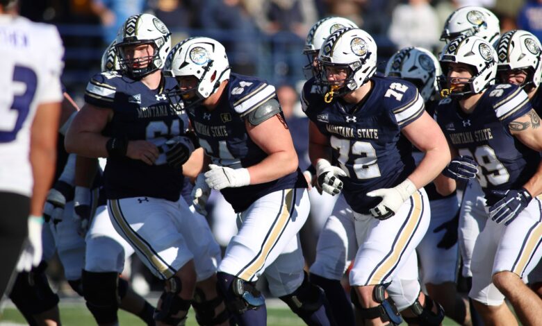 The Bobcat offensive line breaks the huddle