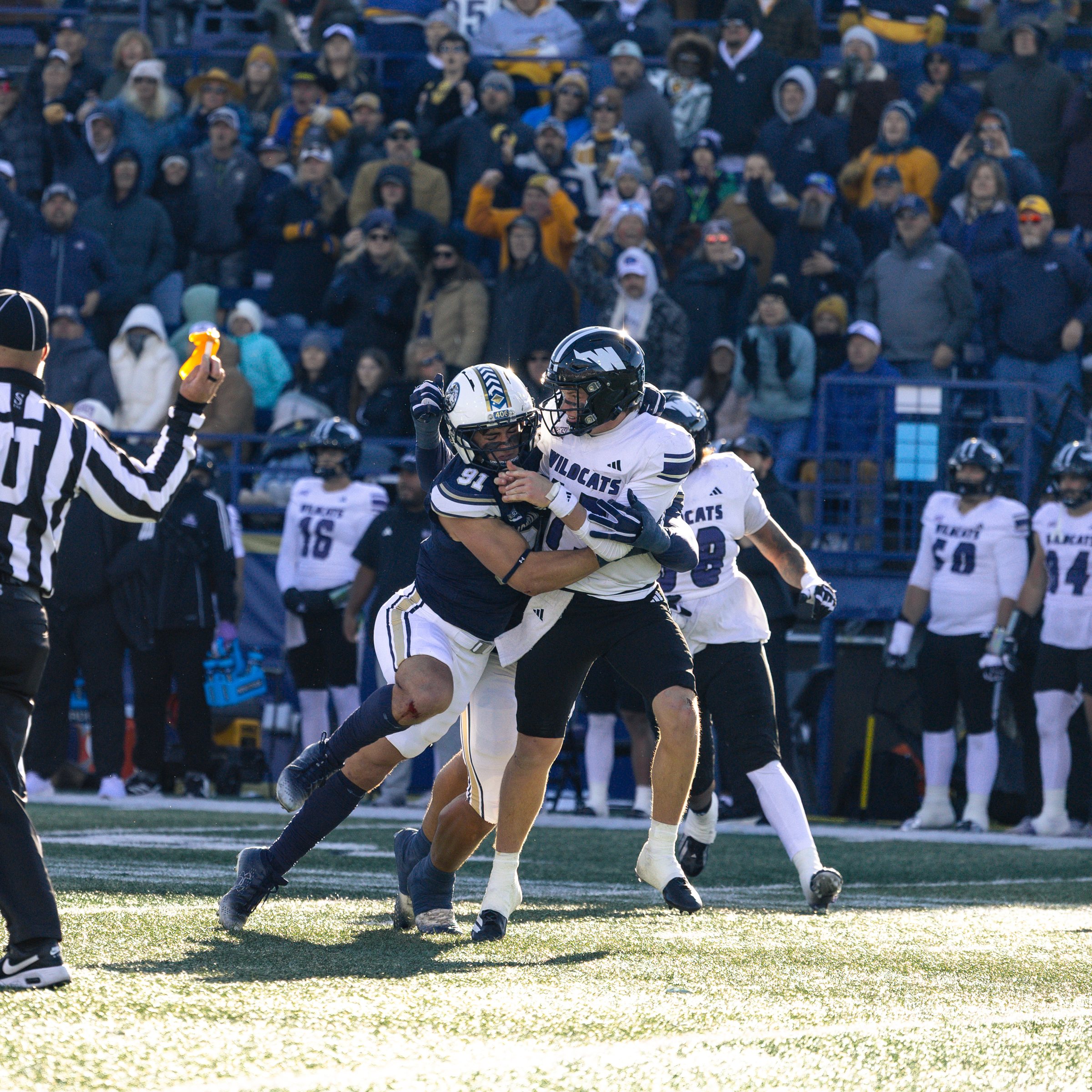 Seth Brock fights through a block