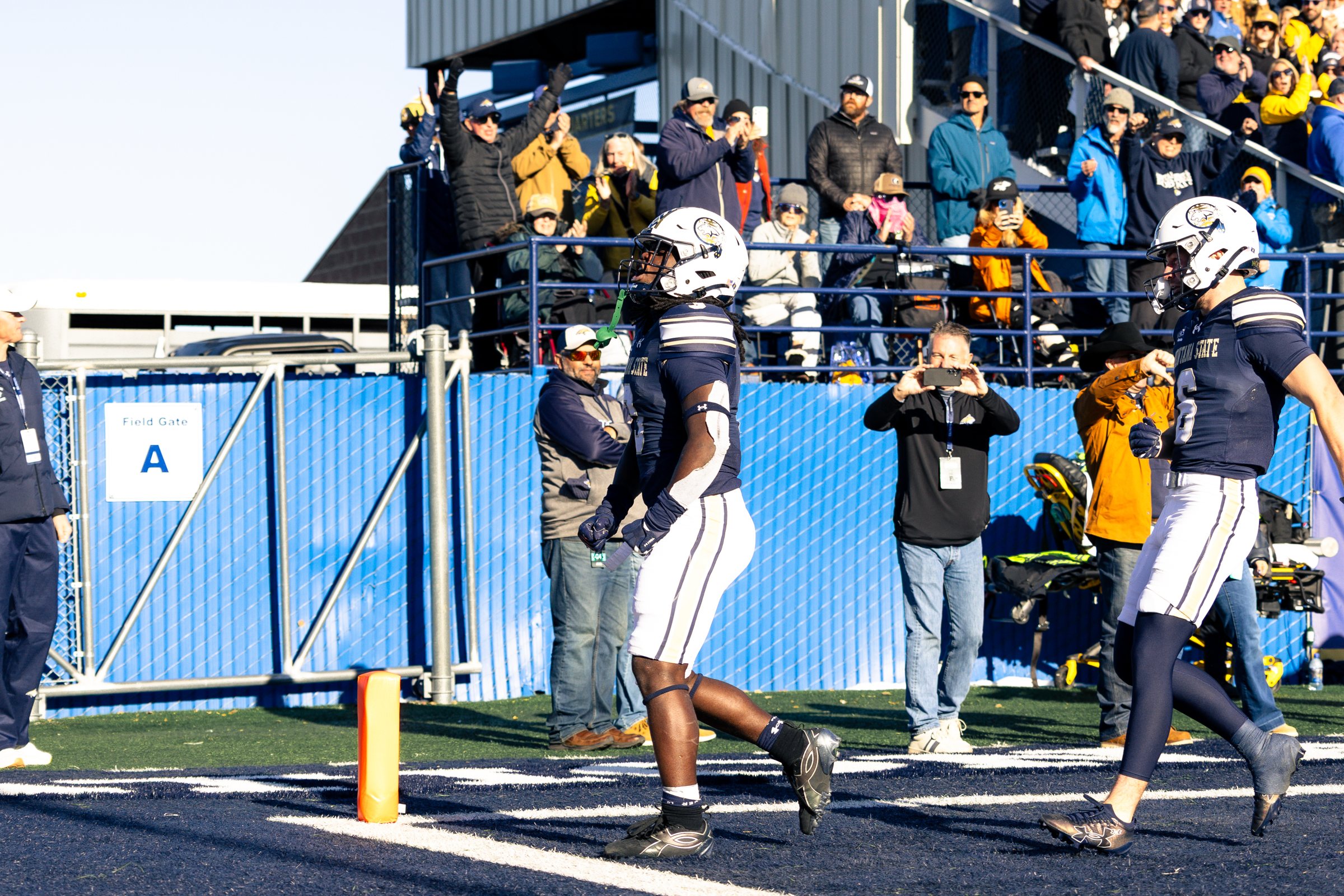Bobcats celebrate in the end zone