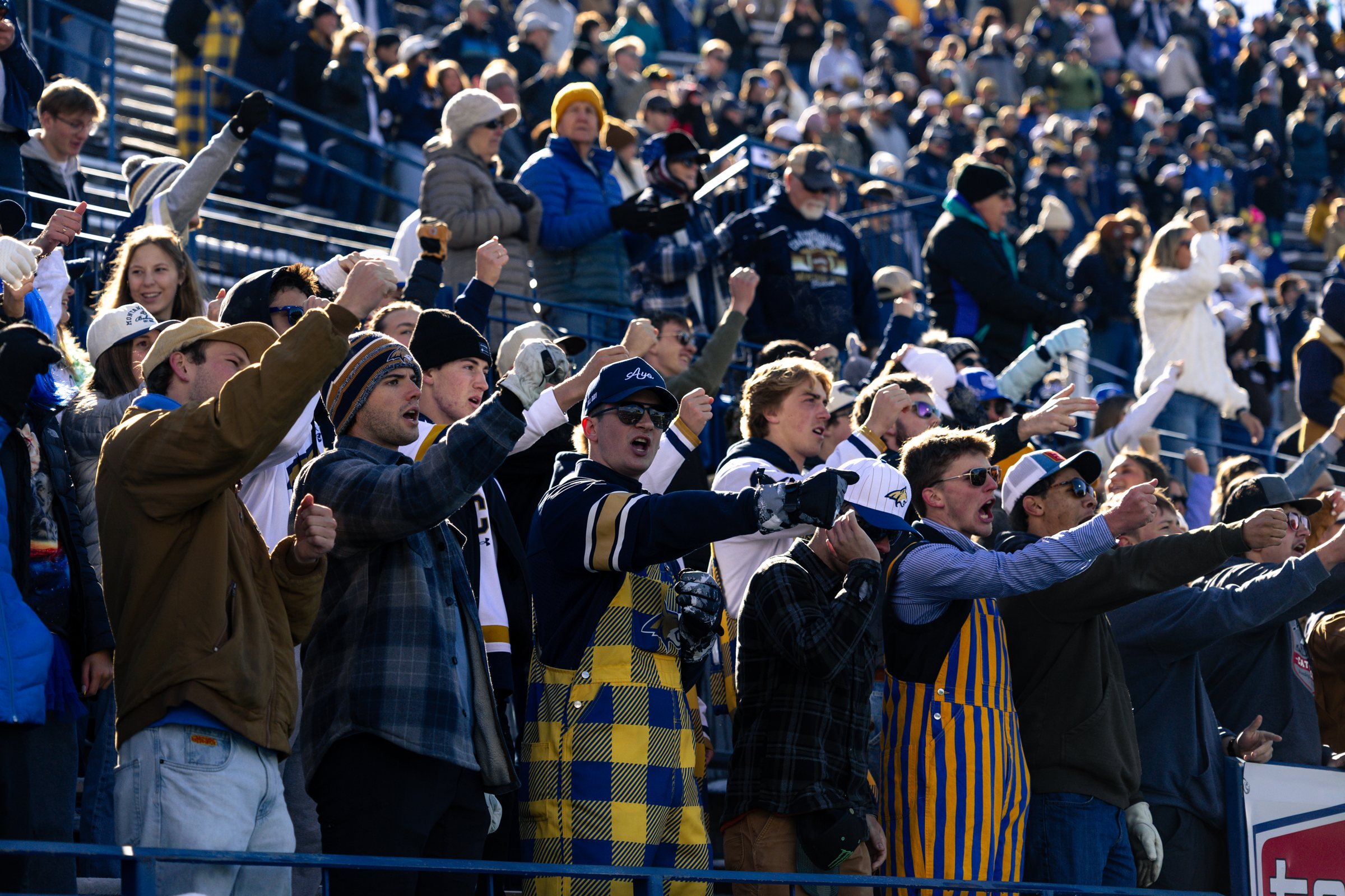The Bobcat student section cheers before kickoff